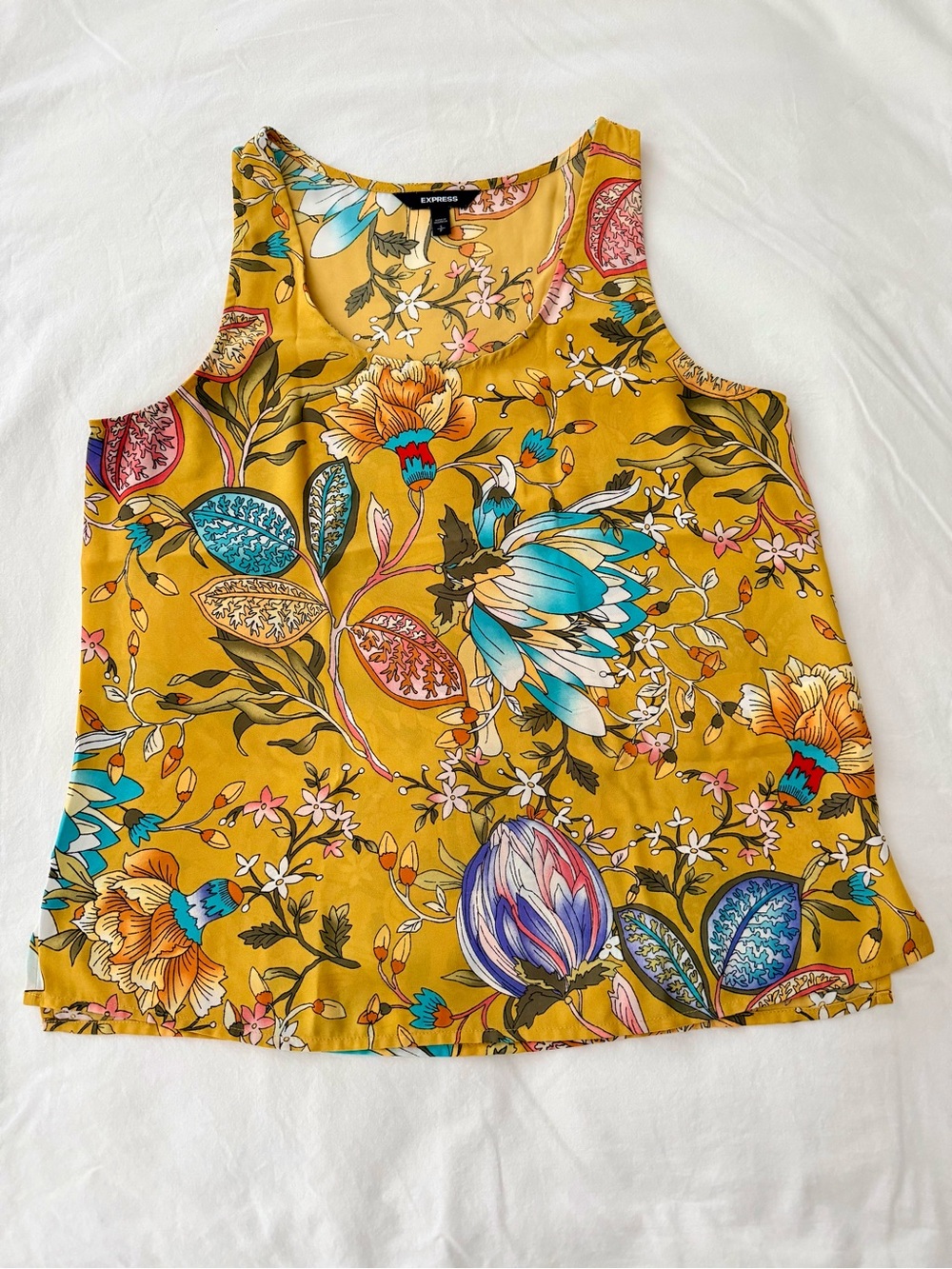 Express Petite Goldenrod Floral Sleeveless Blouse Multicolor Boho Size Small